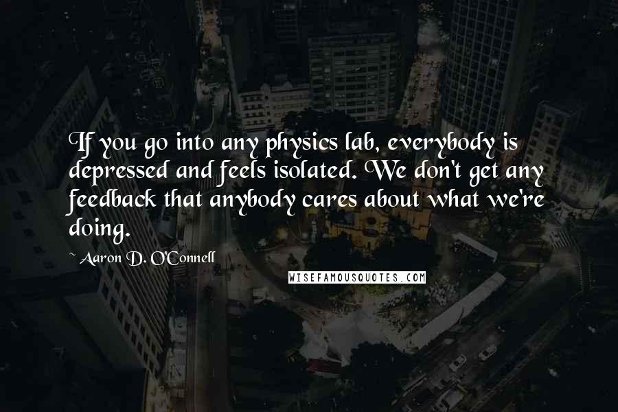 Aaron D. O'Connell Quotes: If you go into any physics lab, everybody is depressed and feels isolated. We don't get any feedback that anybody cares about what we're doing.