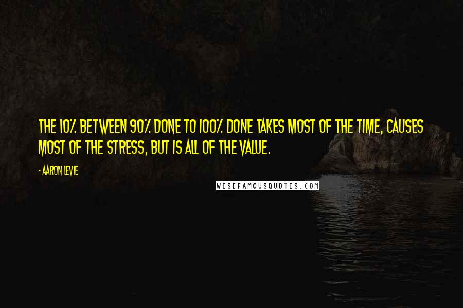 Aaron Levie Quotes: The 10% between 90% done to 100% done takes most of the time, causes most of the stress, but is all of the value.