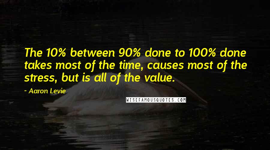 Aaron Levie Quotes: The 10% between 90% done to 100% done takes most of the time, causes most of the stress, but is all of the value.