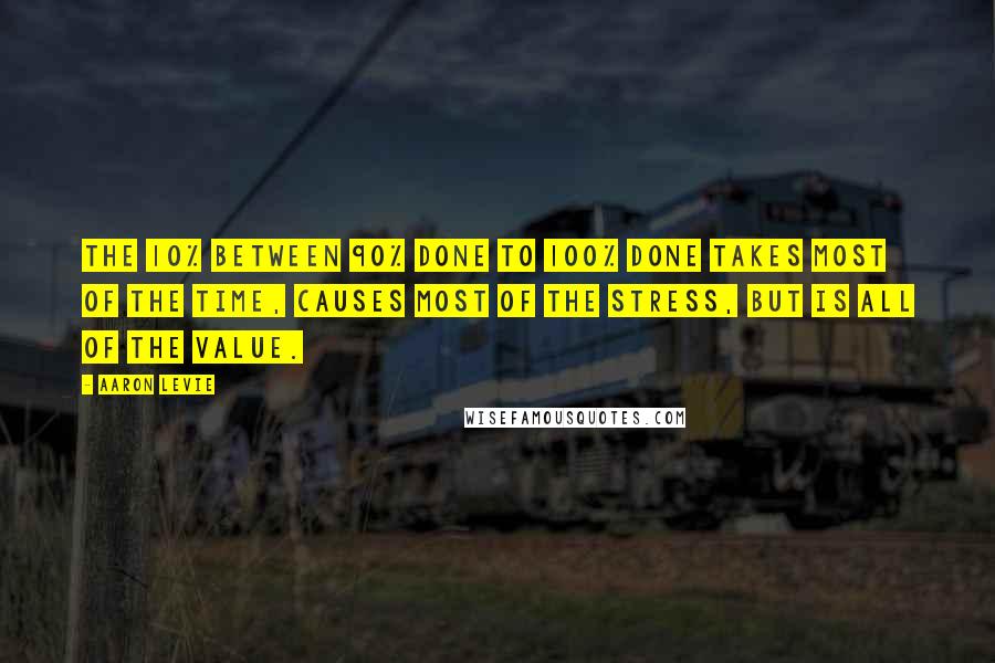 Aaron Levie Quotes: The 10% between 90% done to 100% done takes most of the time, causes most of the stress, but is all of the value.