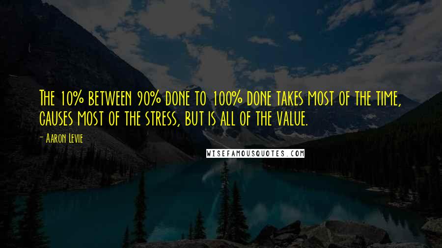 Aaron Levie Quotes: The 10% between 90% done to 100% done takes most of the time, causes most of the stress, but is all of the value.