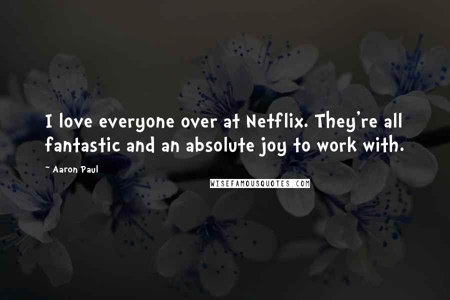 Aaron Paul Quotes: I love everyone over at Netflix. They're all fantastic and an absolute joy to work with.