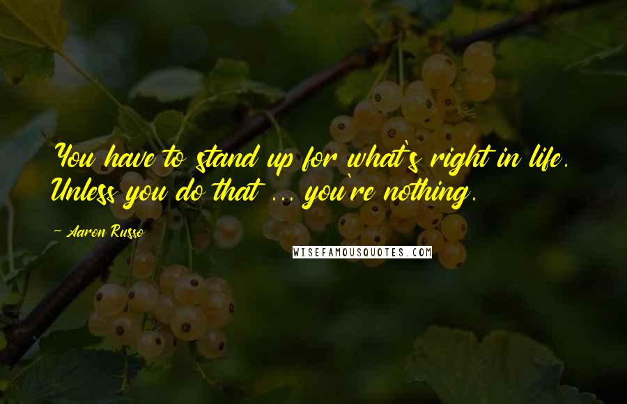 Aaron Russo Quotes: You have to stand up for what's right in life. Unless you do that ... you're nothing.