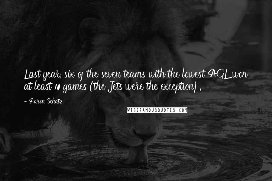 Aaron Schatz Quotes: Last year, six of the seven teams with the lowest AGL won at least 10 games (the Jets were the exception).