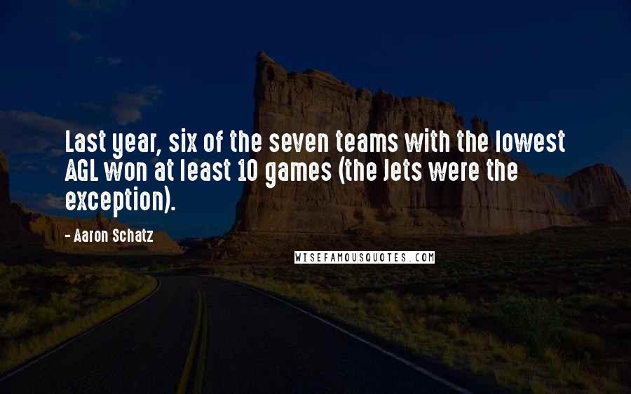 Aaron Schatz Quotes: Last year, six of the seven teams with the lowest AGL won at least 10 games (the Jets were the exception).