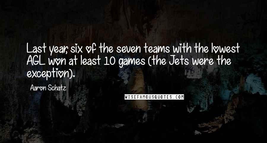 Aaron Schatz Quotes: Last year, six of the seven teams with the lowest AGL won at least 10 games (the Jets were the exception).