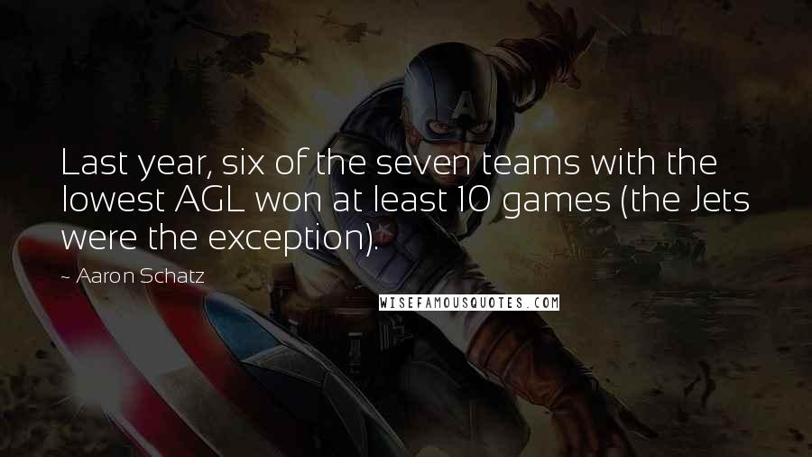 Aaron Schatz Quotes: Last year, six of the seven teams with the lowest AGL won at least 10 games (the Jets were the exception).