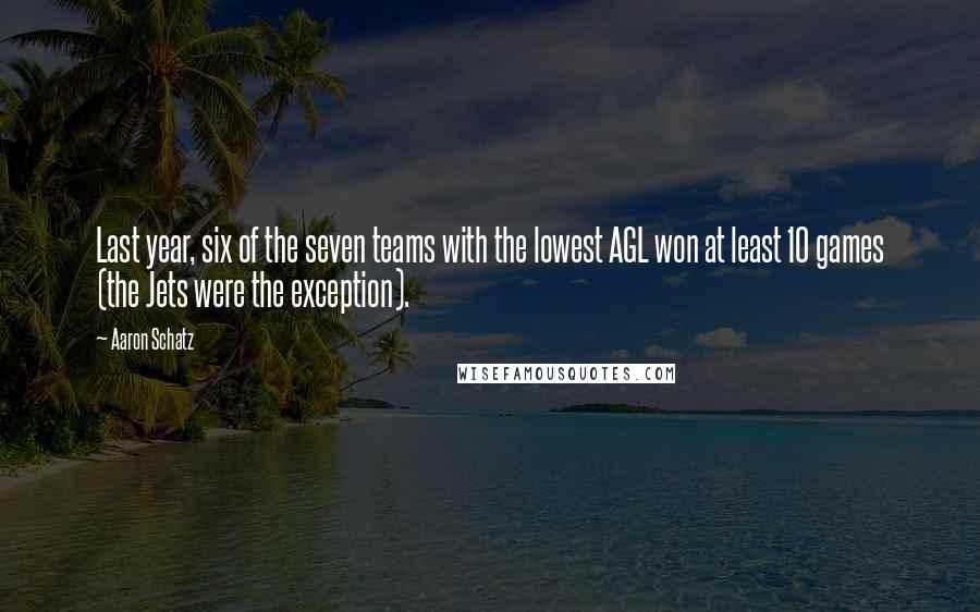 Aaron Schatz Quotes: Last year, six of the seven teams with the lowest AGL won at least 10 games (the Jets were the exception).