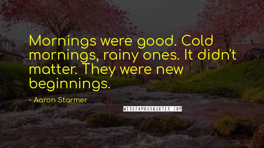 Aaron Starmer Quotes: Mornings were good. Cold mornings, rainy ones. It didn't matter. They were new beginnings.