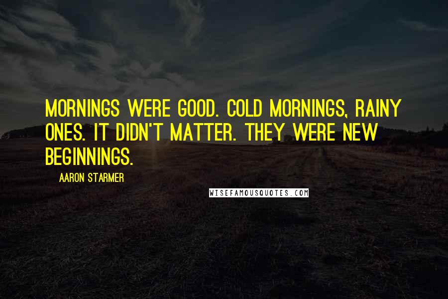 Aaron Starmer Quotes: Mornings were good. Cold mornings, rainy ones. It didn't matter. They were new beginnings.