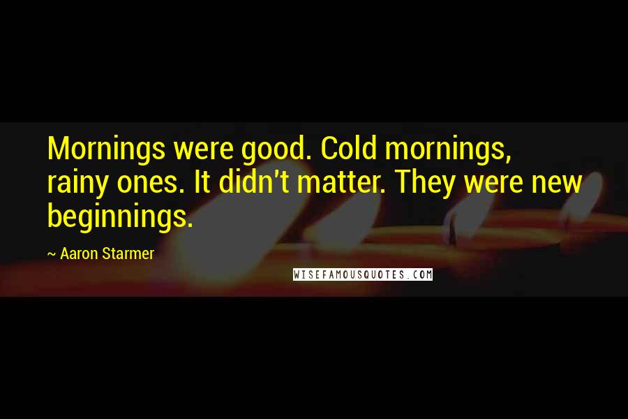 Aaron Starmer Quotes: Mornings were good. Cold mornings, rainy ones. It didn't matter. They were new beginnings.