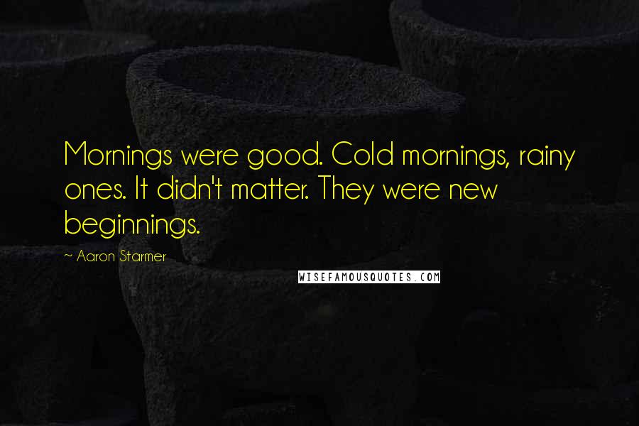 Aaron Starmer Quotes: Mornings were good. Cold mornings, rainy ones. It didn't matter. They were new beginnings.