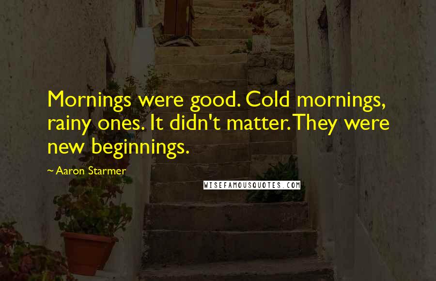 Aaron Starmer Quotes: Mornings were good. Cold mornings, rainy ones. It didn't matter. They were new beginnings.