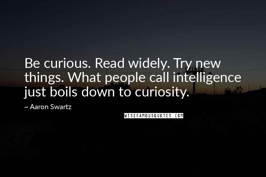 Aaron Swartz Quotes: Be curious. Read widely. Try new things. What people call intelligence just boils down to curiosity.