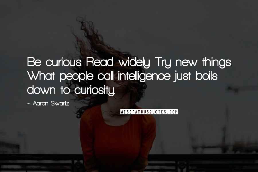 Aaron Swartz Quotes: Be curious. Read widely. Try new things. What people call intelligence just boils down to curiosity.