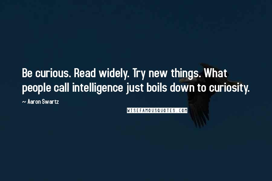 Aaron Swartz Quotes: Be curious. Read widely. Try new things. What people call intelligence just boils down to curiosity.