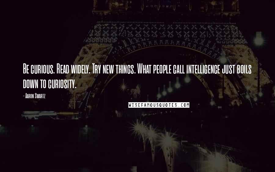 Aaron Swartz Quotes: Be curious. Read widely. Try new things. What people call intelligence just boils down to curiosity.