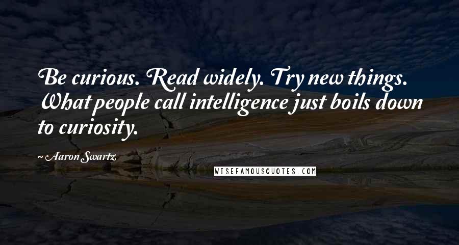 Aaron Swartz Quotes: Be curious. Read widely. Try new things. What people call intelligence just boils down to curiosity.