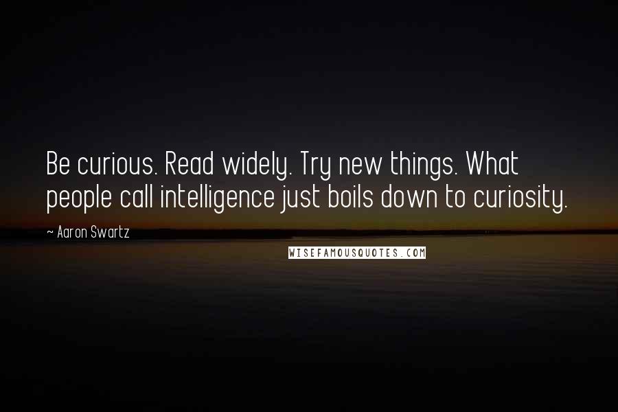 Aaron Swartz Quotes: Be curious. Read widely. Try new things. What people call intelligence just boils down to curiosity.