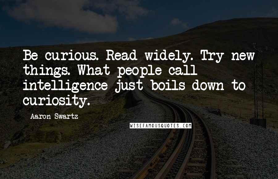 Aaron Swartz Quotes: Be curious. Read widely. Try new things. What people call intelligence just boils down to curiosity.