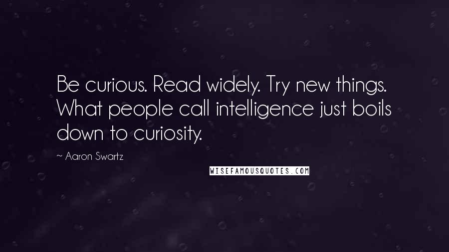 Aaron Swartz Quotes: Be curious. Read widely. Try new things. What people call intelligence just boils down to curiosity.