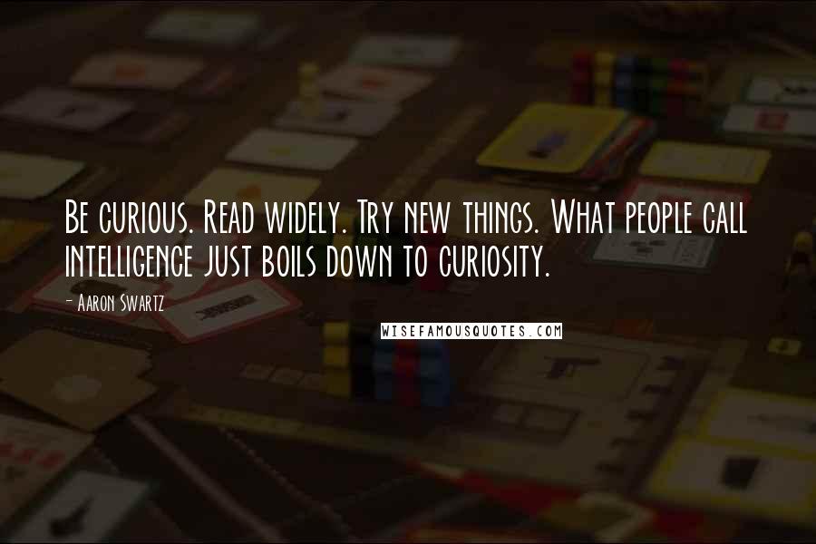 Aaron Swartz Quotes: Be curious. Read widely. Try new things. What people call intelligence just boils down to curiosity.