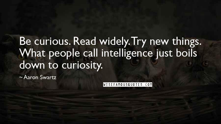 Aaron Swartz Quotes: Be curious. Read widely. Try new things. What people call intelligence just boils down to curiosity.