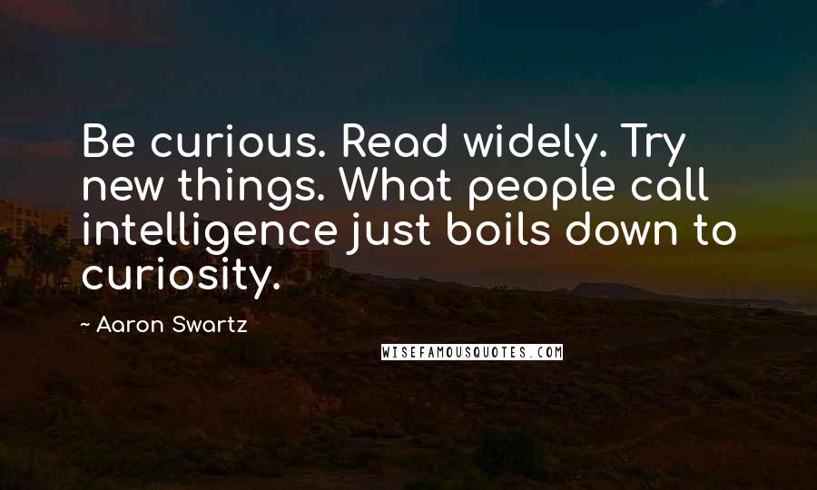 Aaron Swartz Quotes: Be curious. Read widely. Try new things. What people call intelligence just boils down to curiosity.