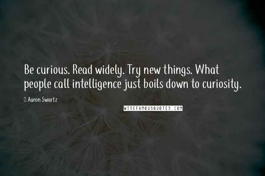 Aaron Swartz Quotes: Be curious. Read widely. Try new things. What people call intelligence just boils down to curiosity.