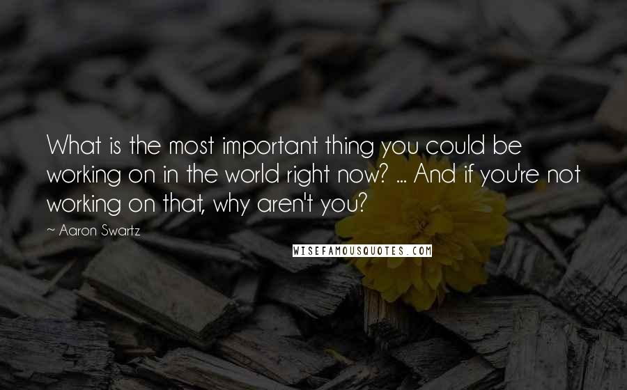 Aaron Swartz Quotes: What is the most important thing you could be working on in the world right now? ... And if you're not working on that, why aren't you?