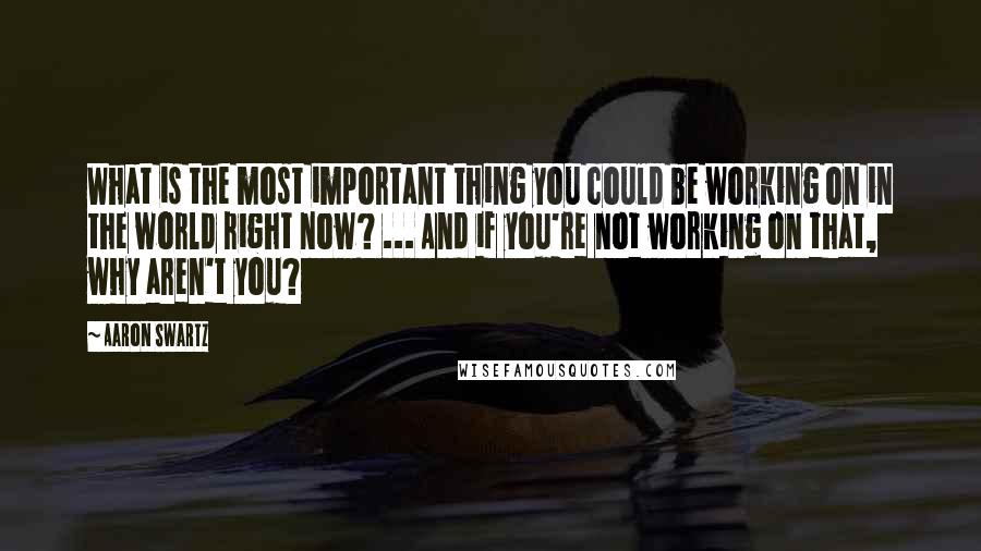 Aaron Swartz Quotes: What is the most important thing you could be working on in the world right now? ... And if you're not working on that, why aren't you?