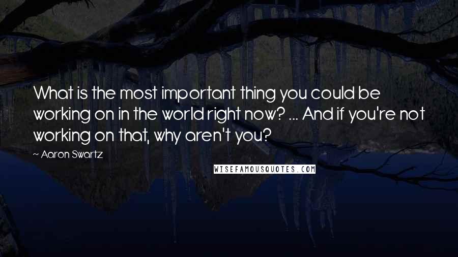 Aaron Swartz Quotes: What is the most important thing you could be working on in the world right now? ... And if you're not working on that, why aren't you?