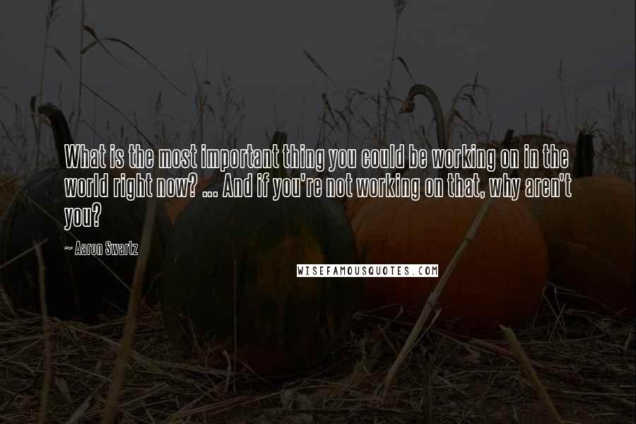 Aaron Swartz Quotes: What is the most important thing you could be working on in the world right now? ... And if you're not working on that, why aren't you?