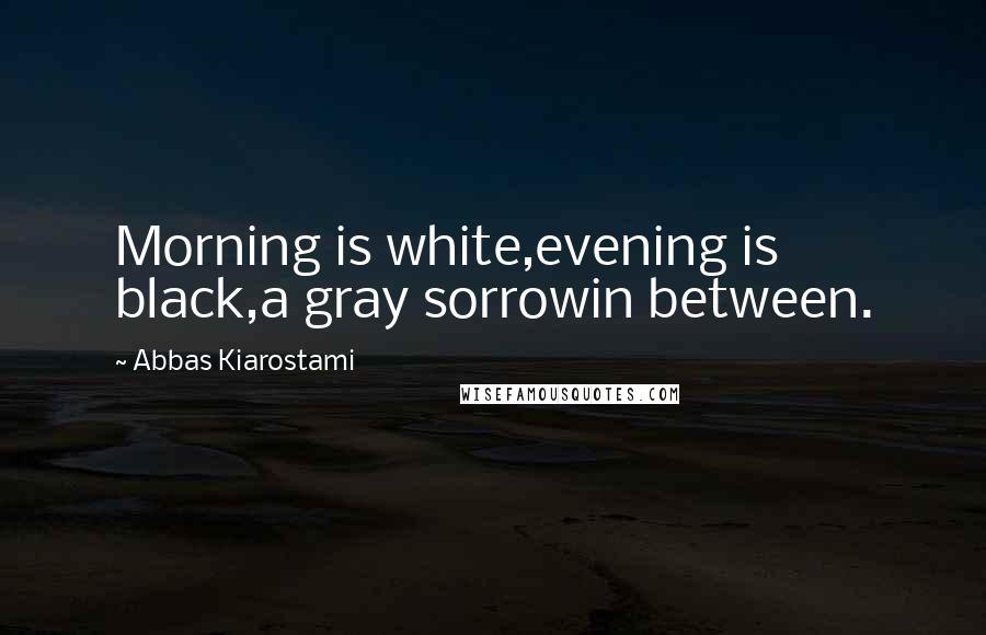 Abbas Kiarostami Quotes: Morning is white,evening is black,a gray sorrowin between.
