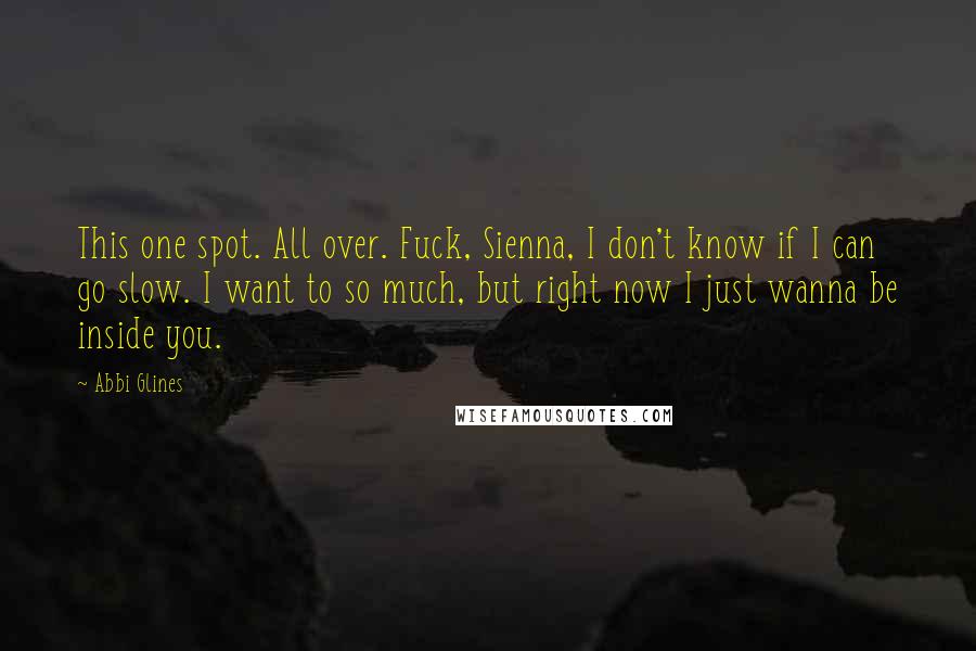 Abbi Glines Quotes: This one spot. All over. Fuck, Sienna, I don't know if I can go slow. I want to so much, but right now I just wanna be inside you.