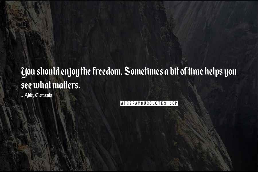 Abby Clements Quotes: You should enjoy the freedom. Sometimes a bit of time helps you see what matters.
