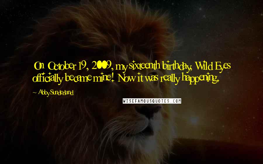 Abby Sunderland Quotes: On October 19, 2009, my sixteenth birthday, Wild Eyes officially became mine! Now it was really happening.