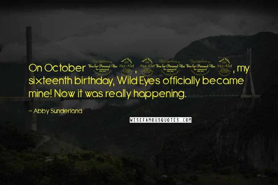 Abby Sunderland Quotes: On October 19, 2009, my sixteenth birthday, Wild Eyes officially became mine! Now it was really happening.