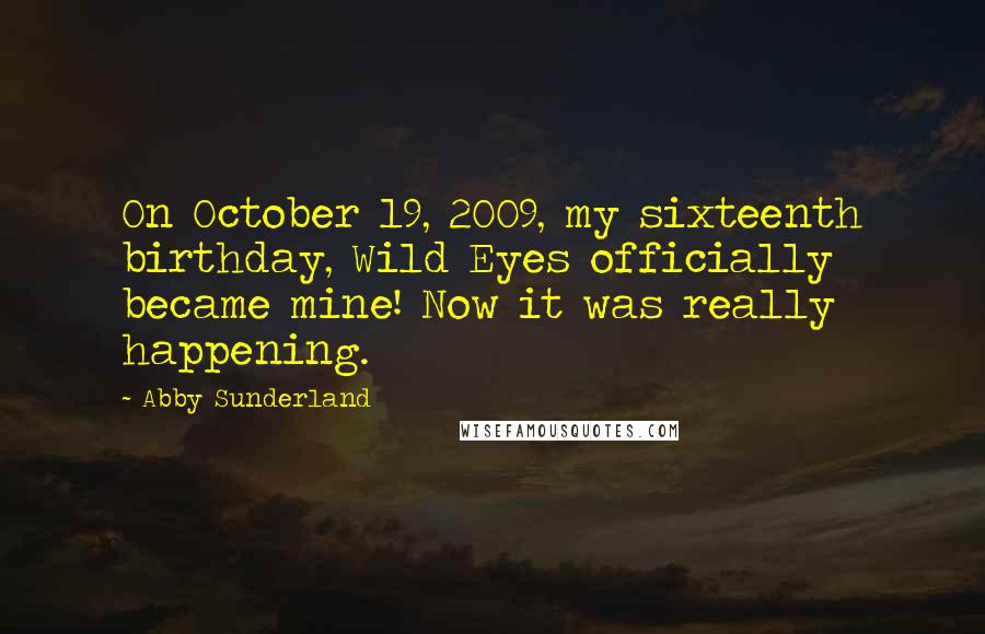 Abby Sunderland Quotes: On October 19, 2009, my sixteenth birthday, Wild Eyes officially became mine! Now it was really happening.