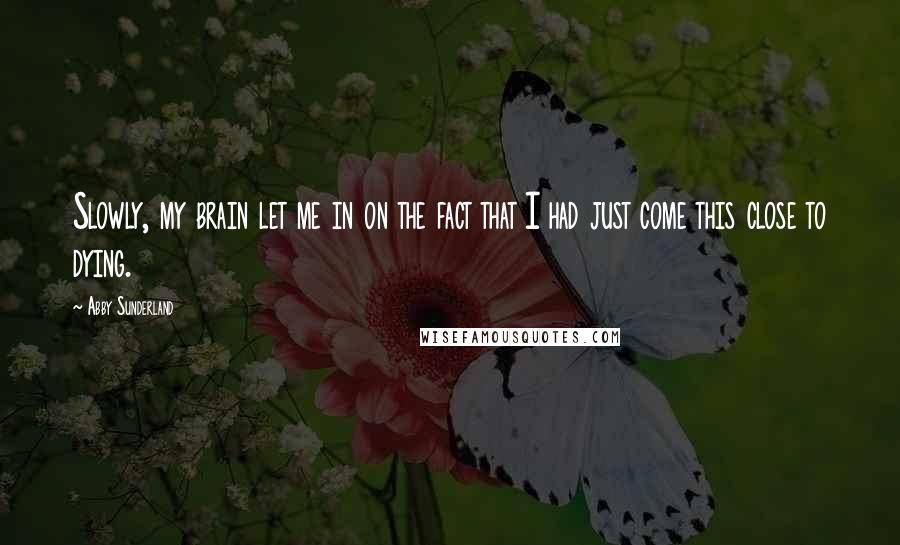 Abby Sunderland Quotes: Slowly, my brain let me in on the fact that I had just come this close to dying.