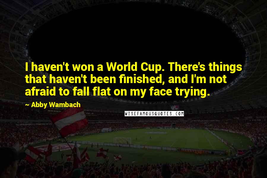 Abby Wambach Quotes: I haven't won a World Cup. There's things that haven't been finished, and I'm not afraid to fall flat on my face trying.