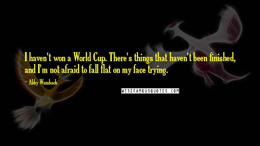 Abby Wambach Quotes: I haven't won a World Cup. There's things that haven't been finished, and I'm not afraid to fall flat on my face trying.