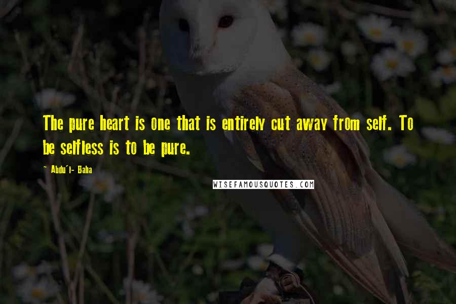 Abdu'l- Baha Quotes: The pure heart is one that is entirely cut away from self. To be selfless is to be pure.