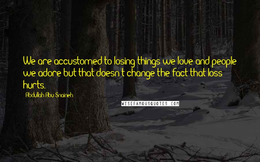 Abdullah Abu Snaineh Quotes: We are accustomed to losing things we love and people we adore but that doesn't change the fact that loss hurts.