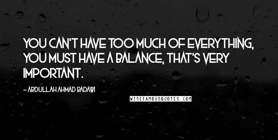 Abdullah Ahmad Badawi Quotes: You can't have too much of everything, you must have a balance, that's very important.