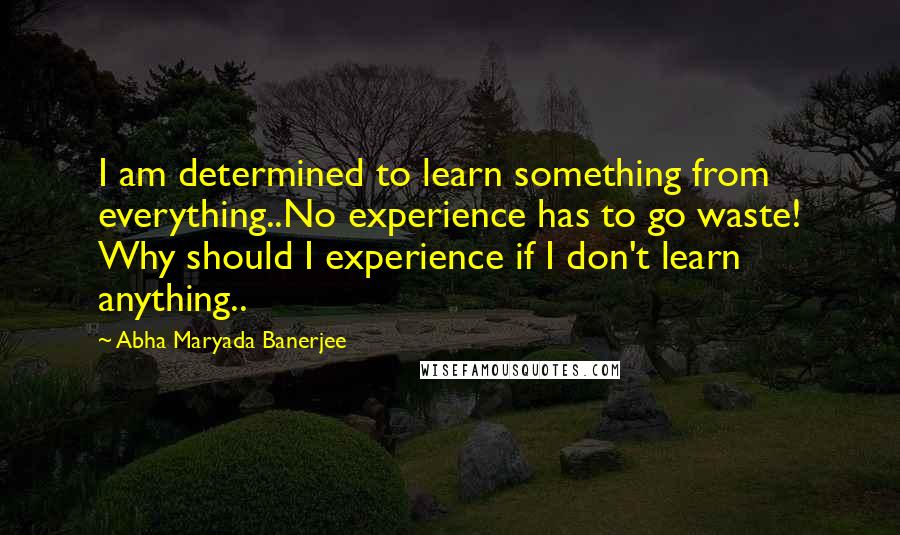 Abha Maryada Banerjee Quotes: I am determined to learn something from everything..No experience has to go waste! Why should I experience if I don't learn anything..