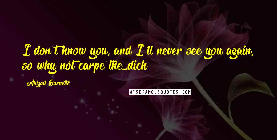 Abigail Barnette Quotes: I don't know you, and I'll never see you again, so why not carpe the...dick?