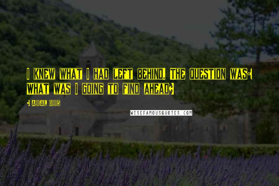 Abigail Gibbs Quotes: I knew what I had left behind. The question was: What was I going to find ahead?