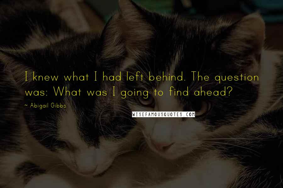 Abigail Gibbs Quotes: I knew what I had left behind. The question was: What was I going to find ahead?