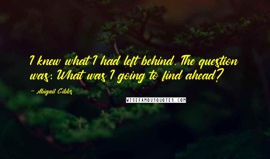 Abigail Gibbs Quotes: I knew what I had left behind. The question was: What was I going to find ahead?